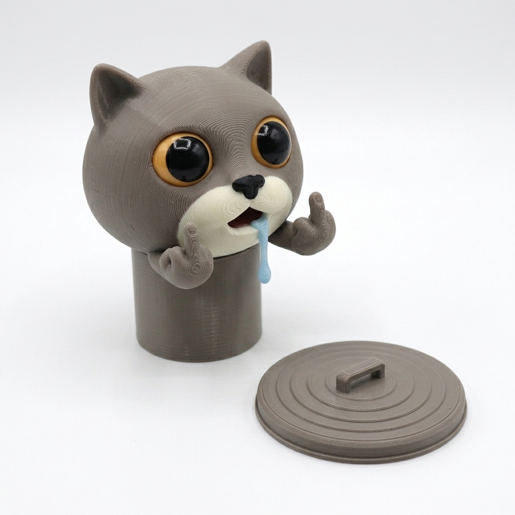 Drooling Meme Cat Toilet Paper holder- Mischievous 3D Kitty Bathroom Decor-DrawlyPop