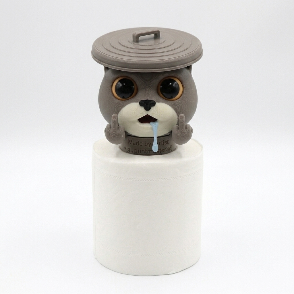 Drooling Meme Cat Toilet Paper holder- Mischievous 3D Kitty Bathroom Decor-DrawlyPop