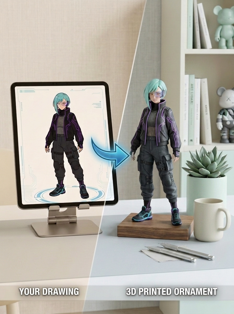 Character into 3D, OC into 3D, Personalized 3D Printed Eco-Sculpt，Custom Draw-to-Reality 3D Figurine (Eco-Friendly)