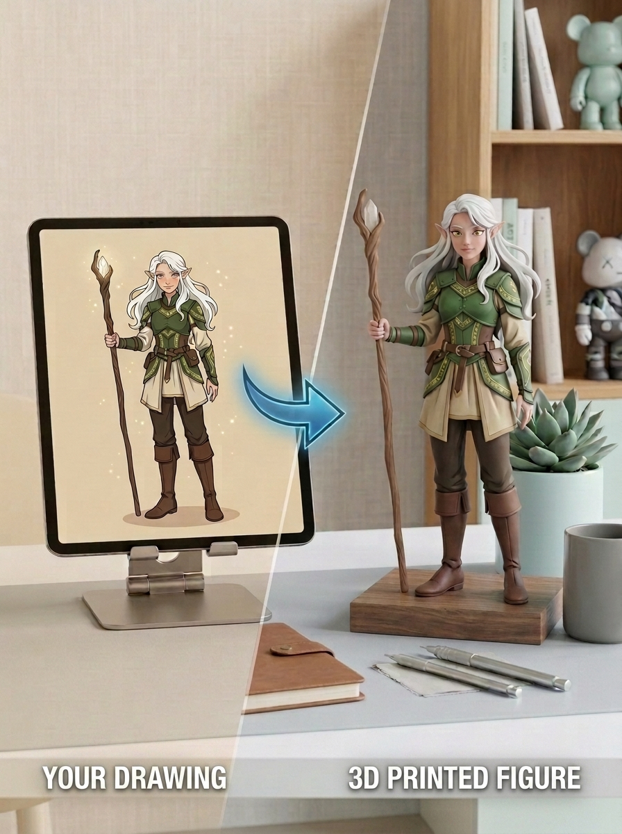 Character into 3D, OC into 3D, Personalized 3D Printed Eco-Sculpt，Custom Draw-to-Reality 3D Figurine (Eco-Friendly)