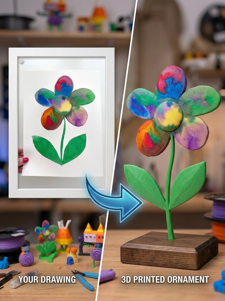Personalized 3D Printed Eco-Sculpt，Custom Draw-to-Reality 3D Figurine (Eco-Friendly)