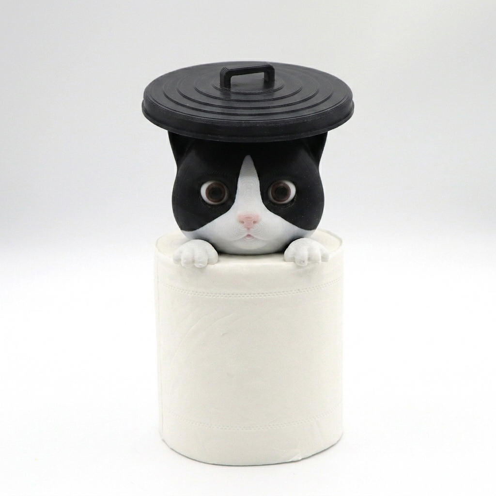 Tuxedo Cat Toilet Paper Holder - Funny 3D Kitty Bathroom Decor-DrawlyPop