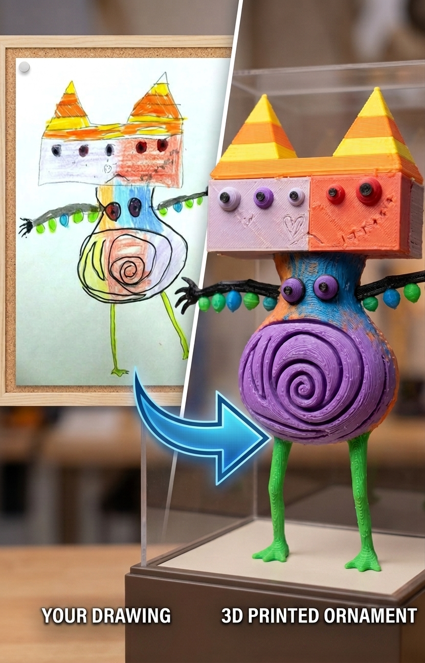 Personalized 3D Printed Eco-Sculpt，Custom Draw-to-Reality 3D Figurine (Eco-Friendly)