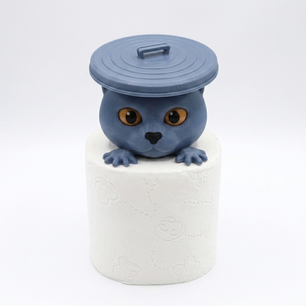 Blue Cat Toilet Paper Holder - Funny 3D Kitty Bathroom Decor-DrawlyPop