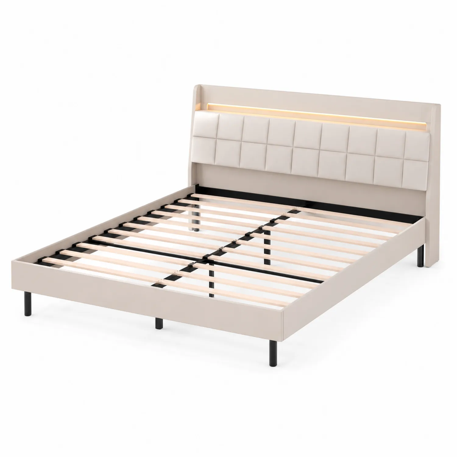 Letto matrimoniale in ecopelle con testiera illuminata 200x160 cm