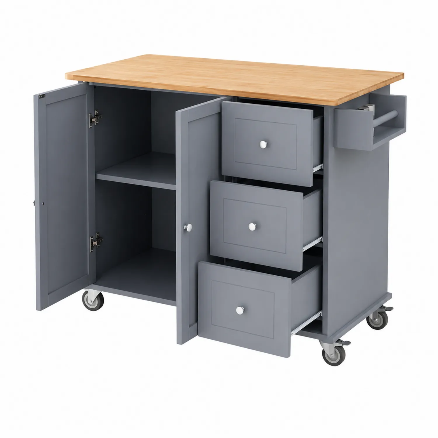 Credenza da Cucina in MDF con Piano in Bambù Naturale