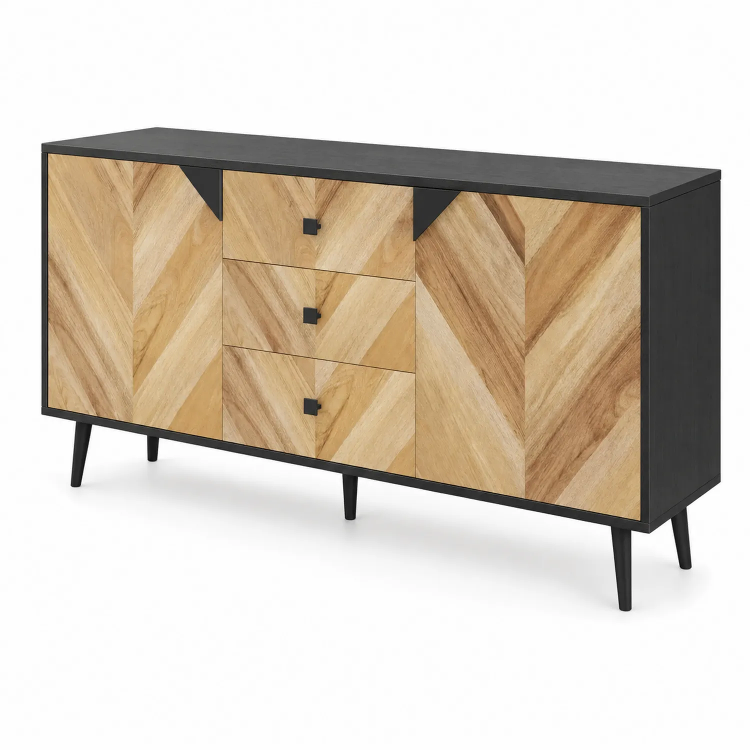 Credenza in MDF e Legno di Acacia Naturale/Nero