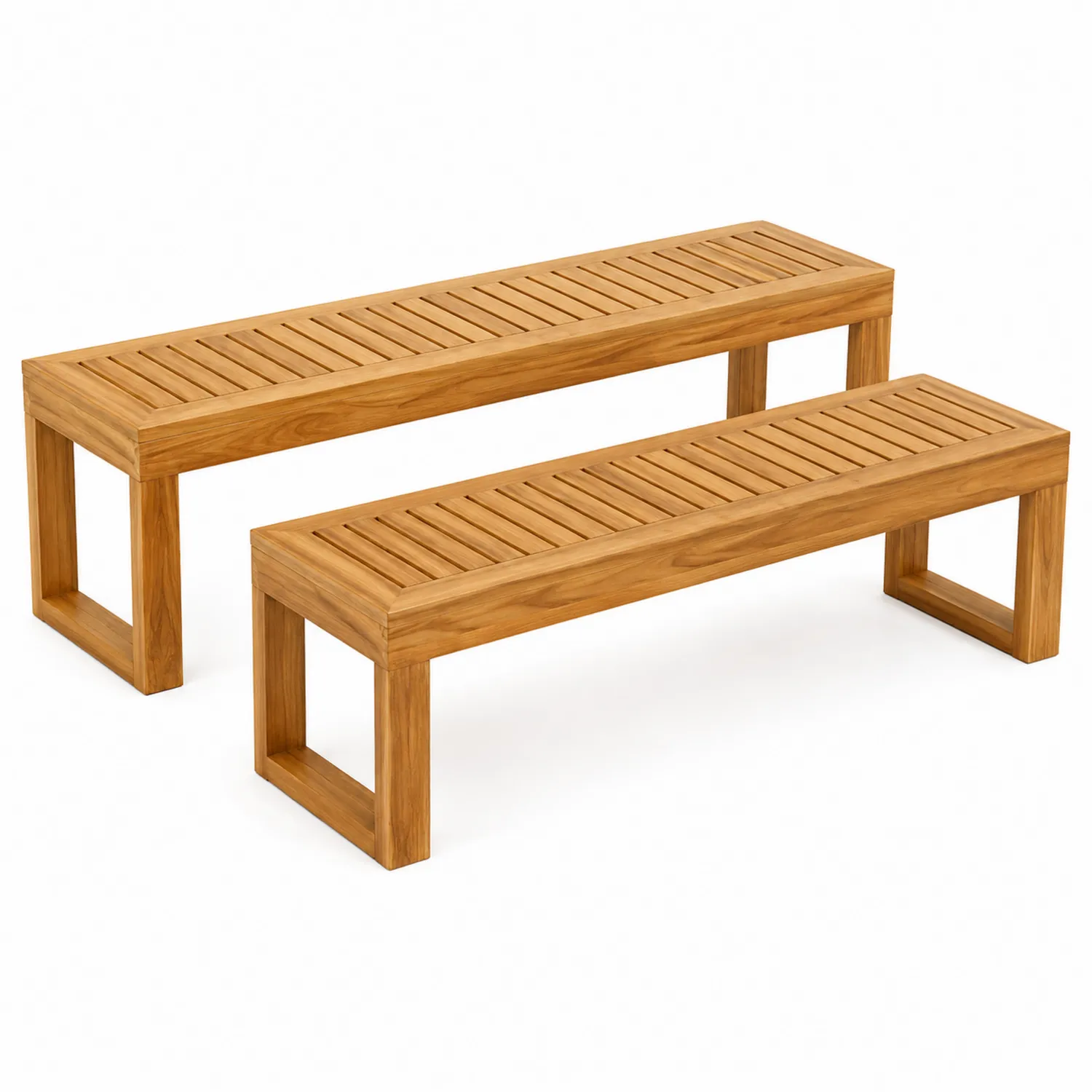 Set panche rettangolari in legno di teak