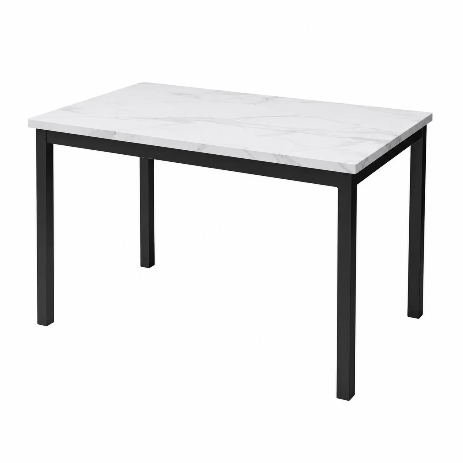 Tavolo da pranzo con piano in marmo artificiale bianco e gambe in metallo nero