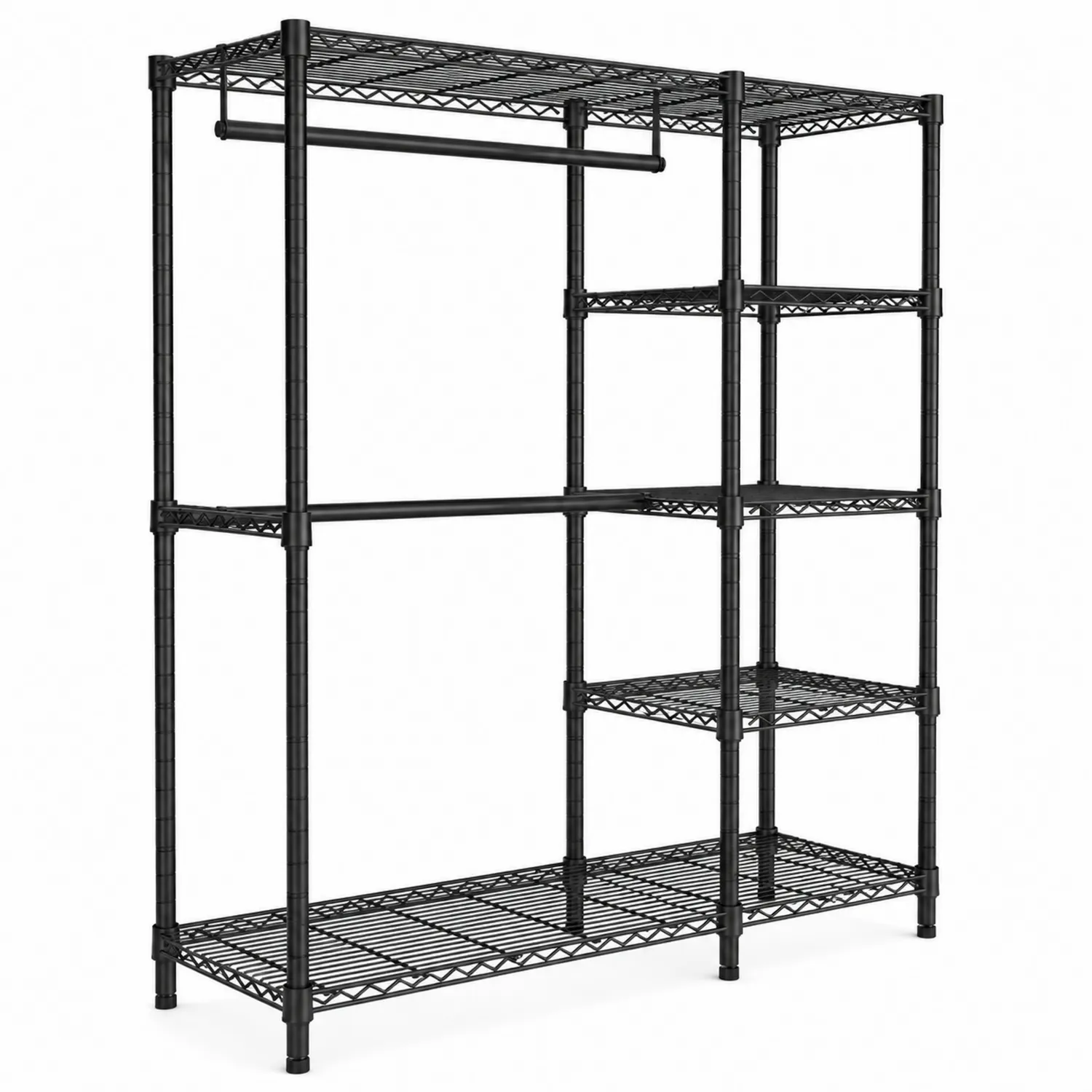 Scaffale appendiabiti in acciaio nero con 6 ripiani regolabili 90x45x180 cm