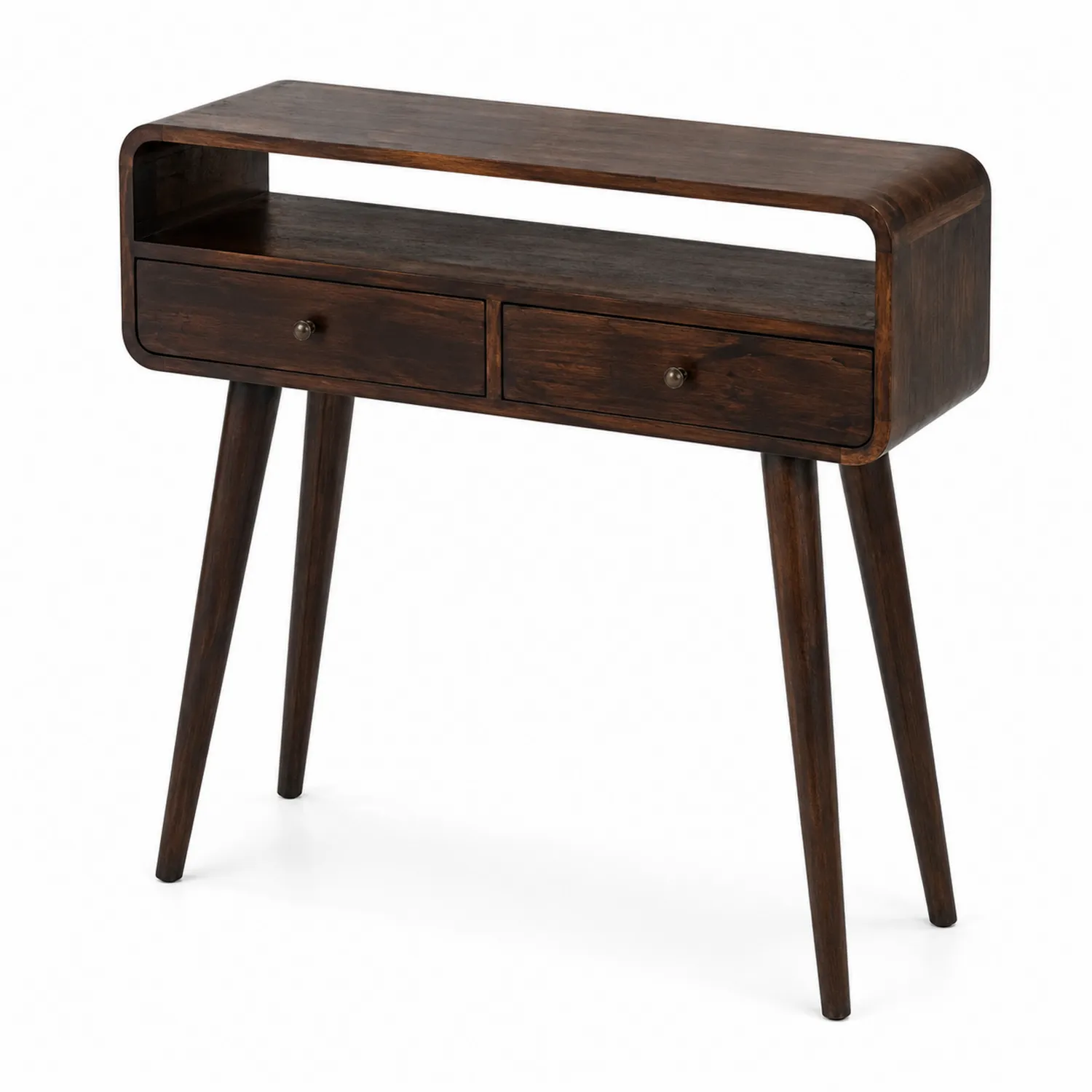 Consolle in legno massello marrone scuro con cassetti
