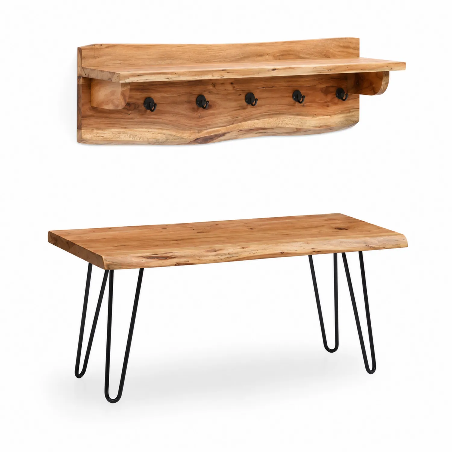 Set Appendiabiti e Panchina in Legno e Metallo