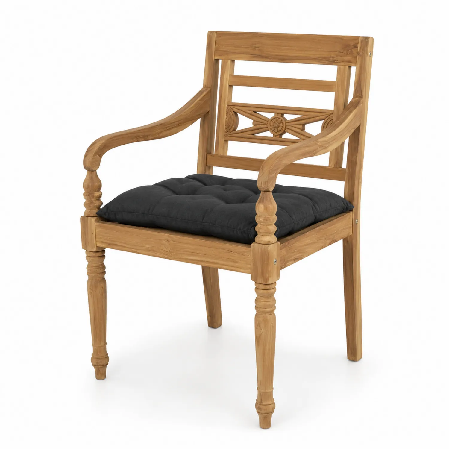 Sedia in Teak con Cuscino Nero