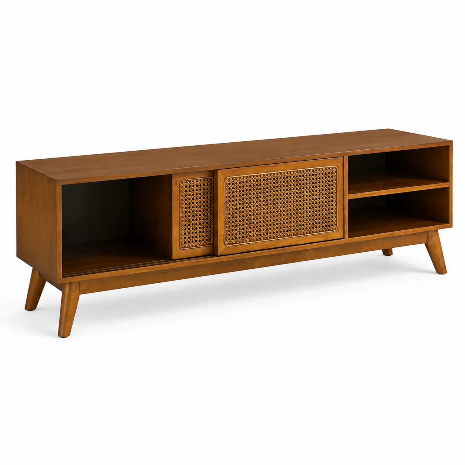 Mobile TV in Legno con Ante in Paglia di Vienna Marrone 150x40x50cm