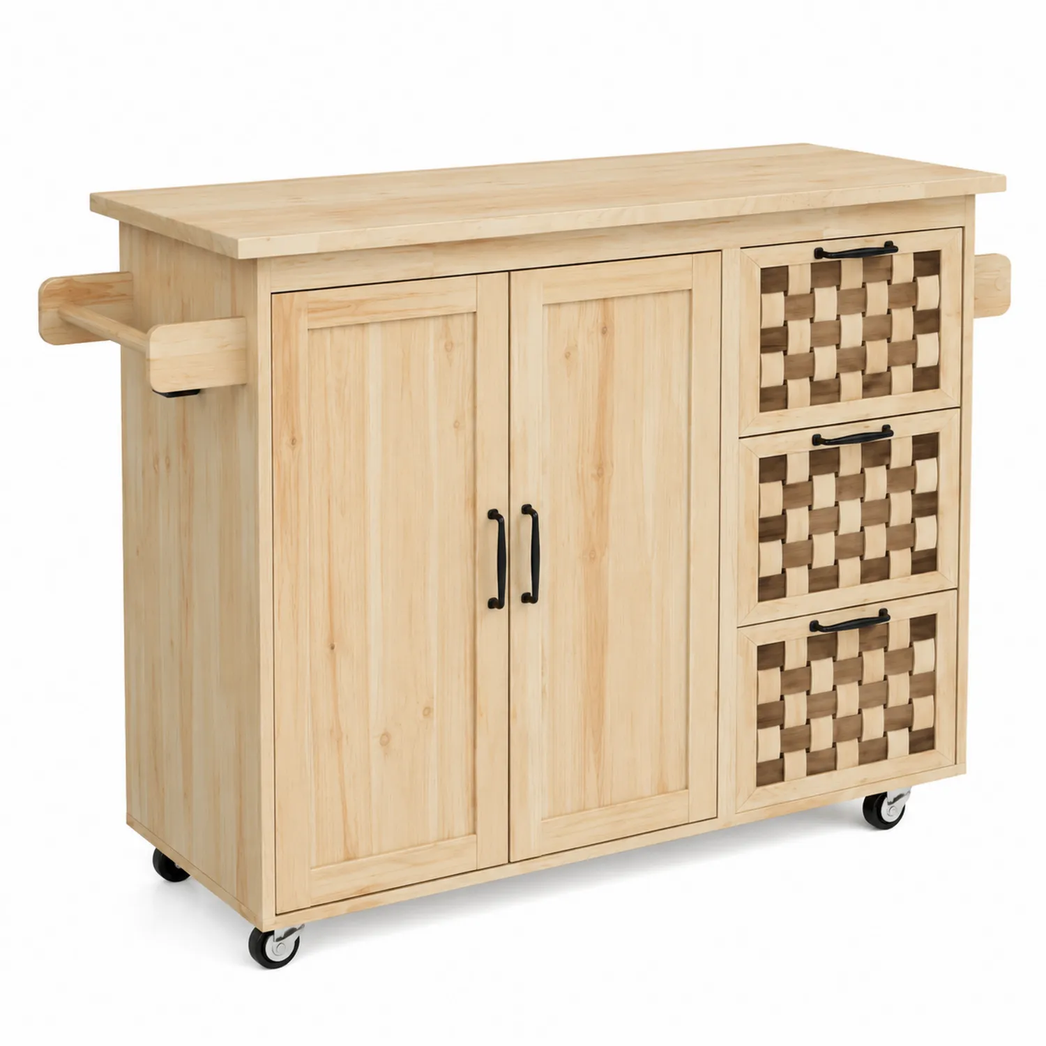 Carrello da Cucina in Legno di Pino con Ruote
