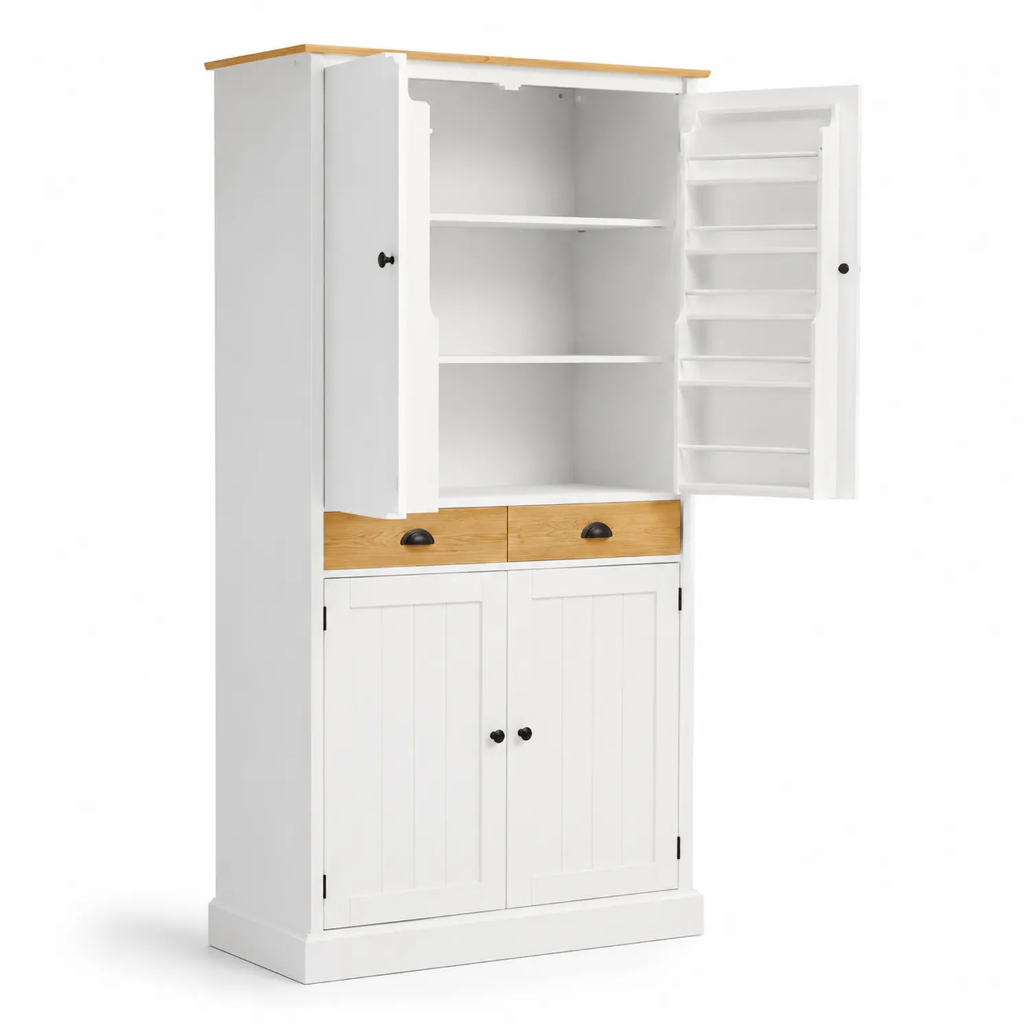 Credenza alta in legno di pino bianco con cassetti