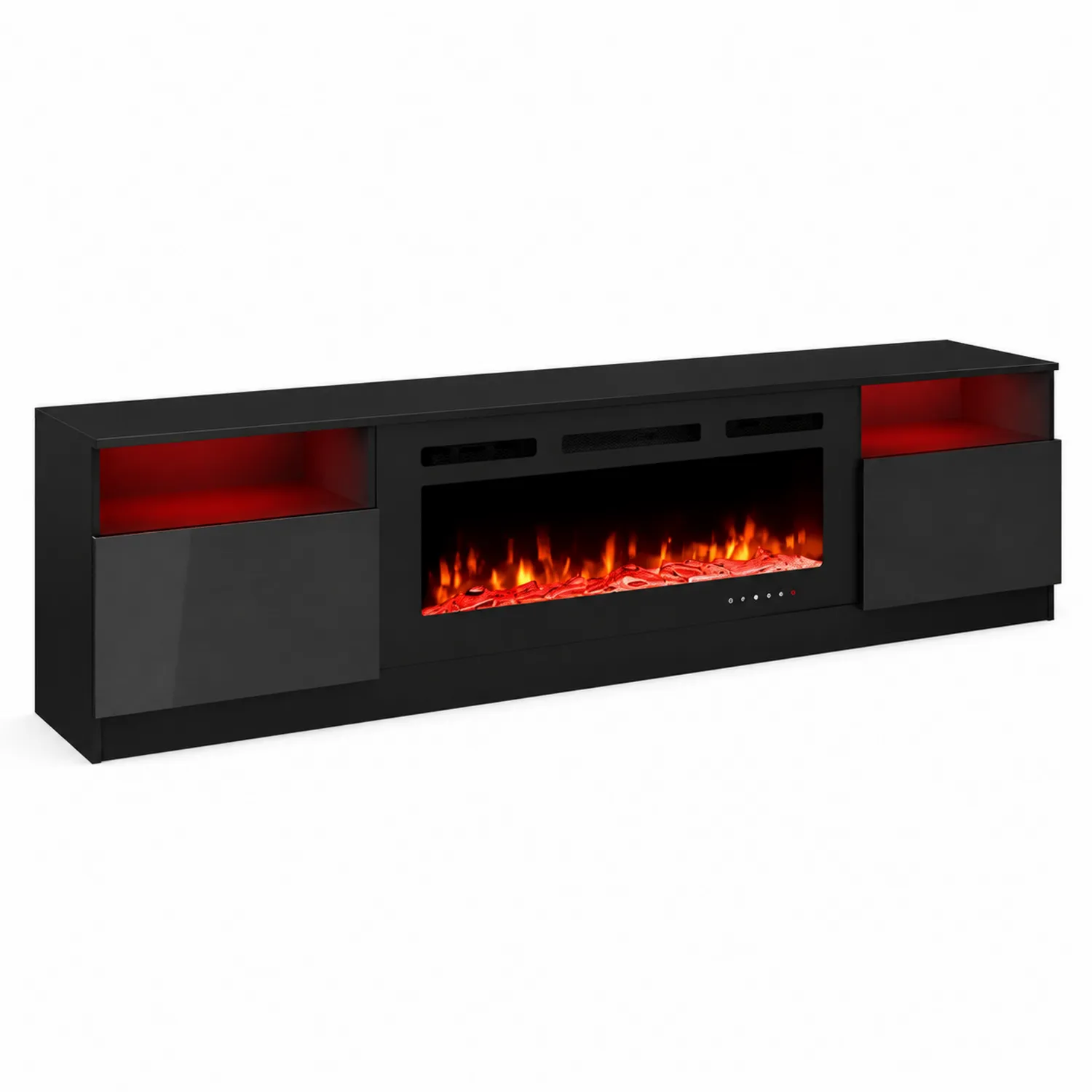 Mobile TV in Legno Nero con Camino Elettrico LED
