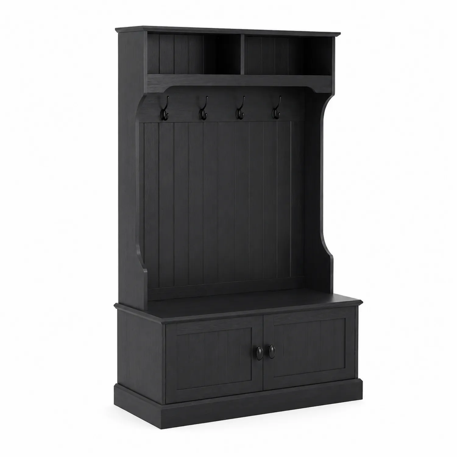 Appendiabiti in Legno MDF Verniciato Nero con Armadietti