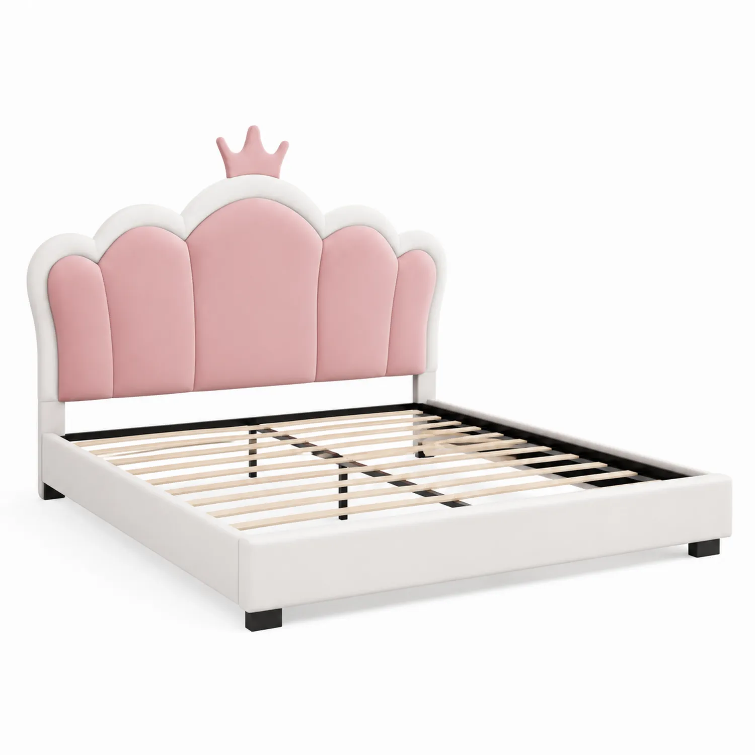 Letto singolo in legno e pelle sintetica rosa e bianco 90x200 cm