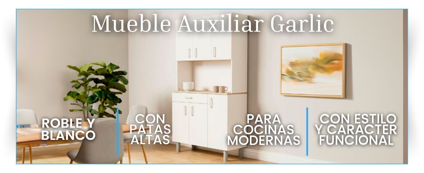 Interior blanco moderno con organizador de pared «Mueble Auxiliar Garlic» con múltiples secciones para almacenamiento y exhibición, que incluyen plantas y obras de arte.