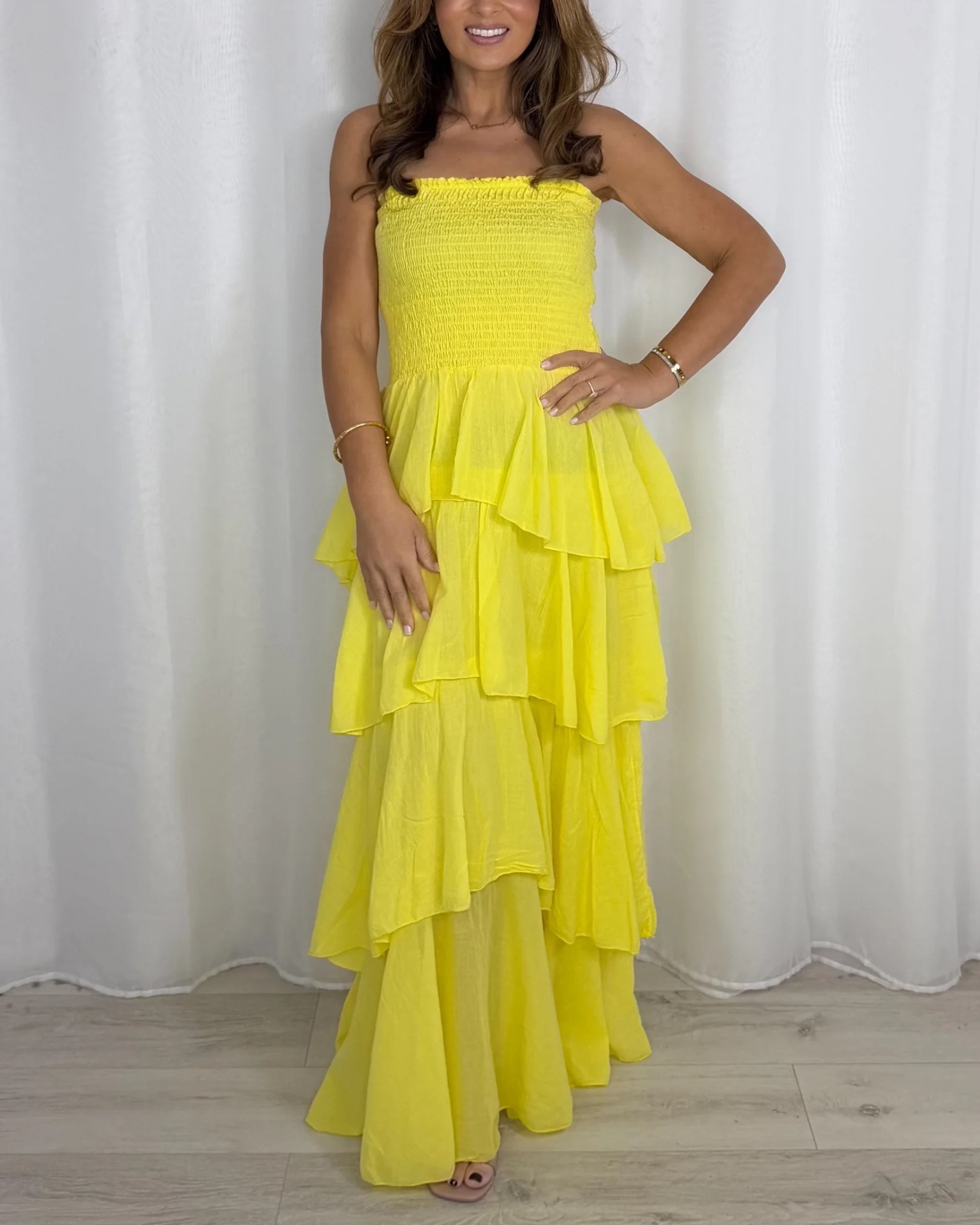 Women's Smocked Frill Maxi Dress