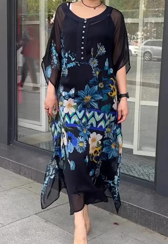 Round Neck Mid-sleeve Printed Dress