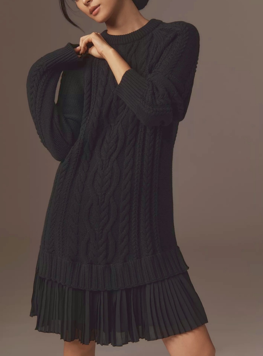 Women Round Neck Sweater Spliced ​​casual Dress