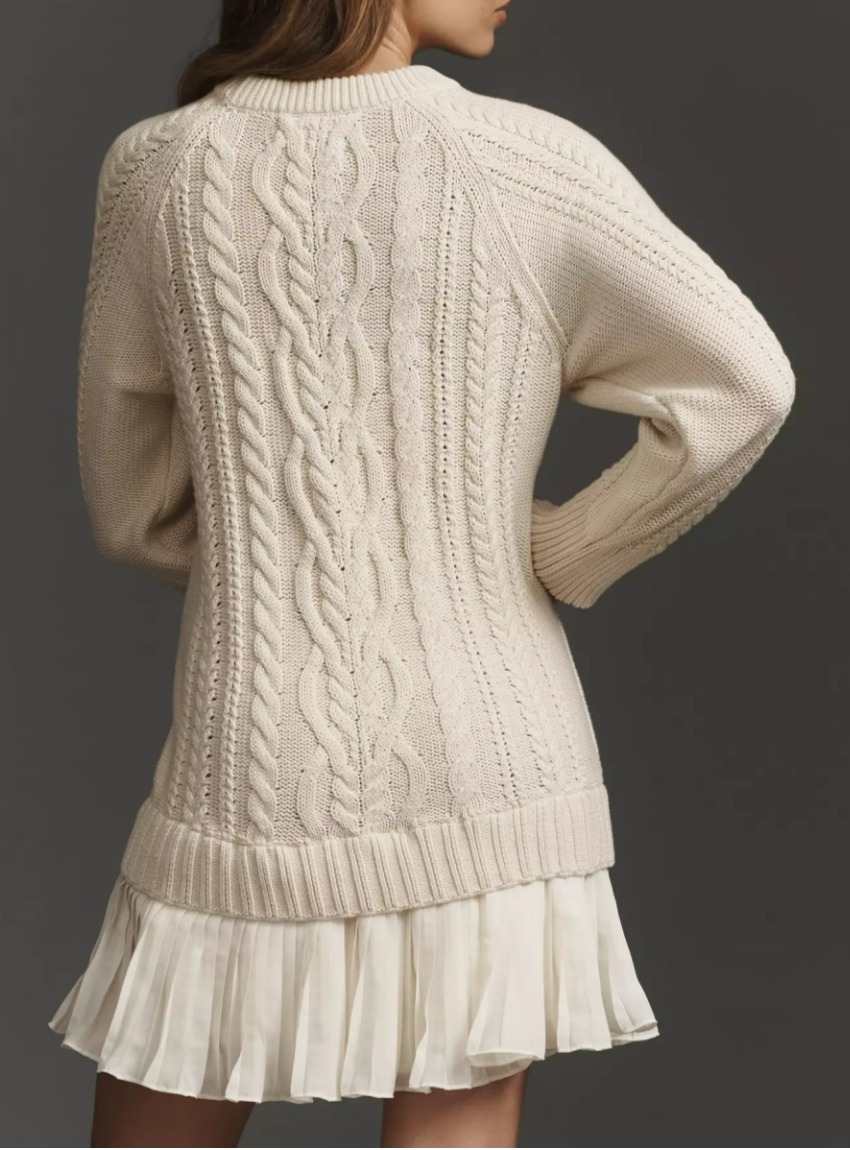 Women Round Neck Sweater Spliced ​​casual Dress