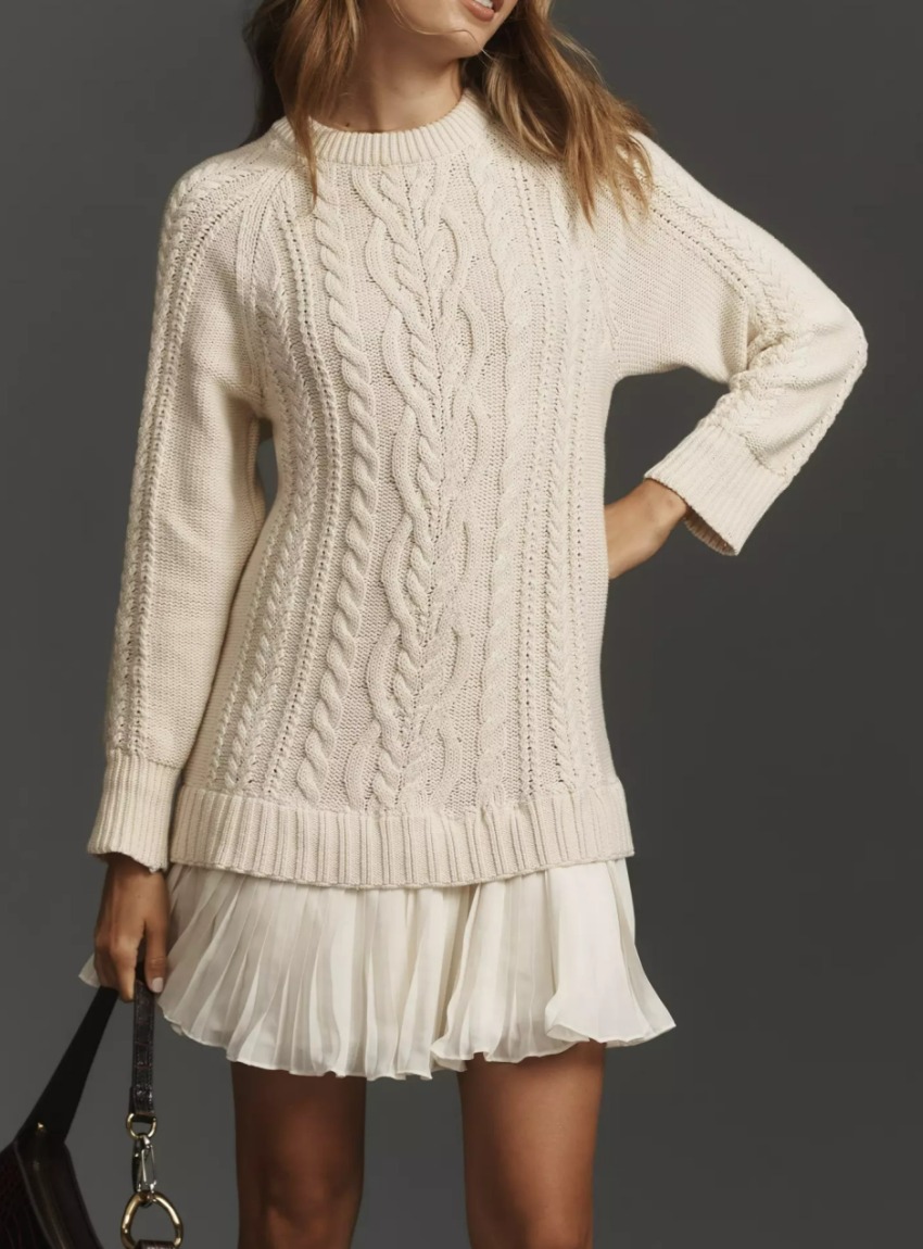 Women Round Neck Sweater Spliced ​​casual Dress