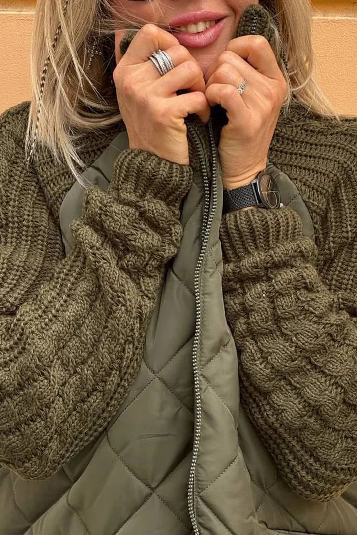 Casual Solid Color Knitted Patchwork Zipped Jacket