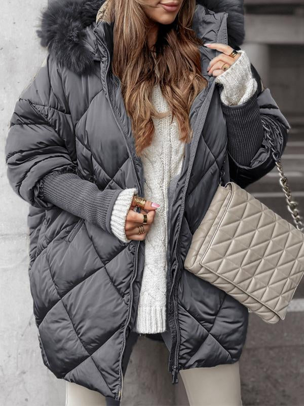 Fur Hooded Long-sleeved Casual Cotton Jacket