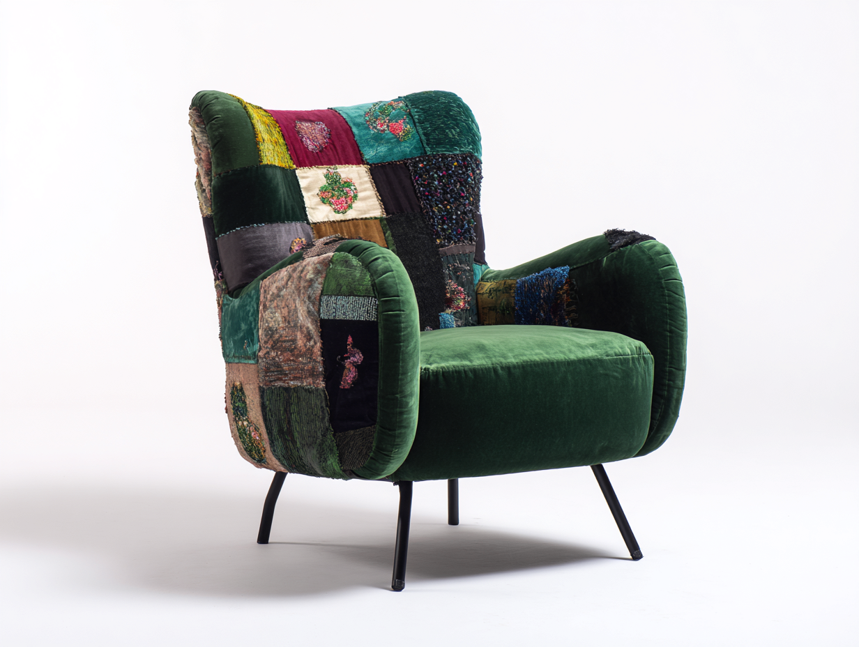 Sillones sillón patchwork 84x82x108 cm verde-multicolor - respaldo alto - estilo vintage-Favovadecor