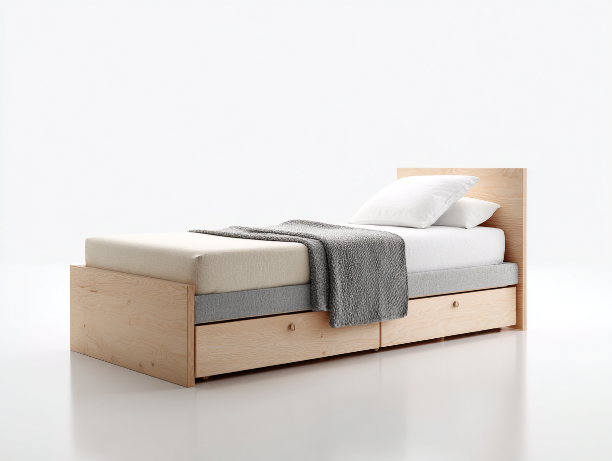 Camas individuales de madera 200x90x85 cm - Natural-Gris - Diseño moderno con cajones inferiores-Favovadecor