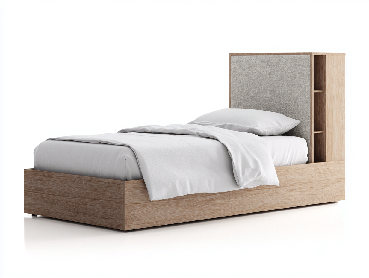 Camas individuales de madera 205x100x105 cm - marrón-beige - cabecero con estante - estilo moderno-Favovadecor