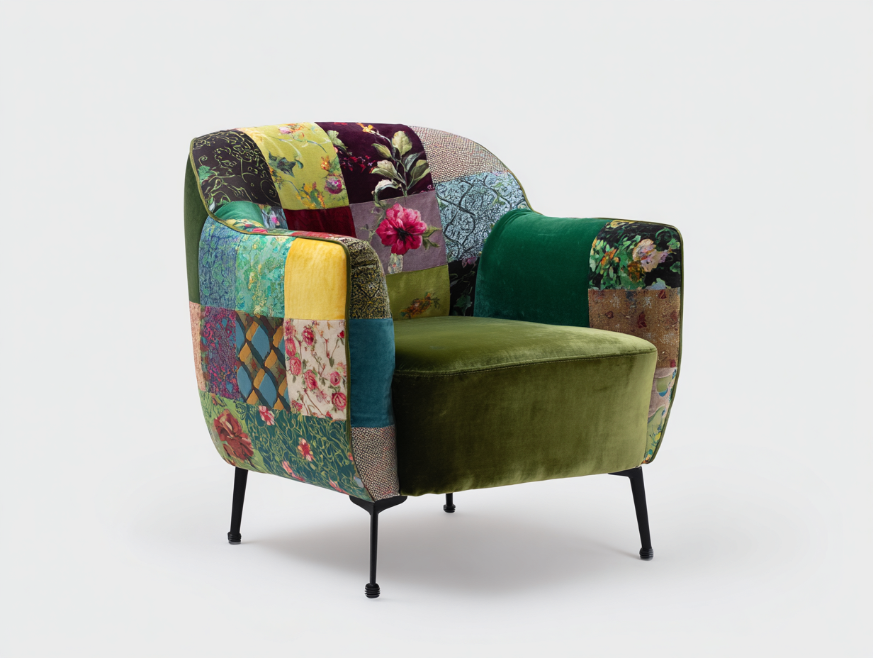 Sillones de tela patchwork 78x76x82 cm multicolor y negro - diseño moderno acolchado-Favovadecor