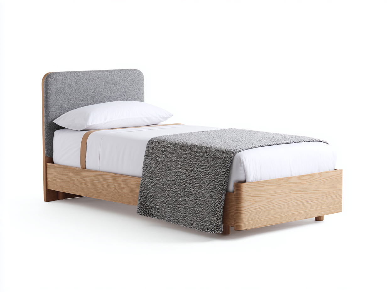 Camas individuales de madera 200x90x95 cm natural y gris - diseño moderno con cabecero tapizado-Favovadecor