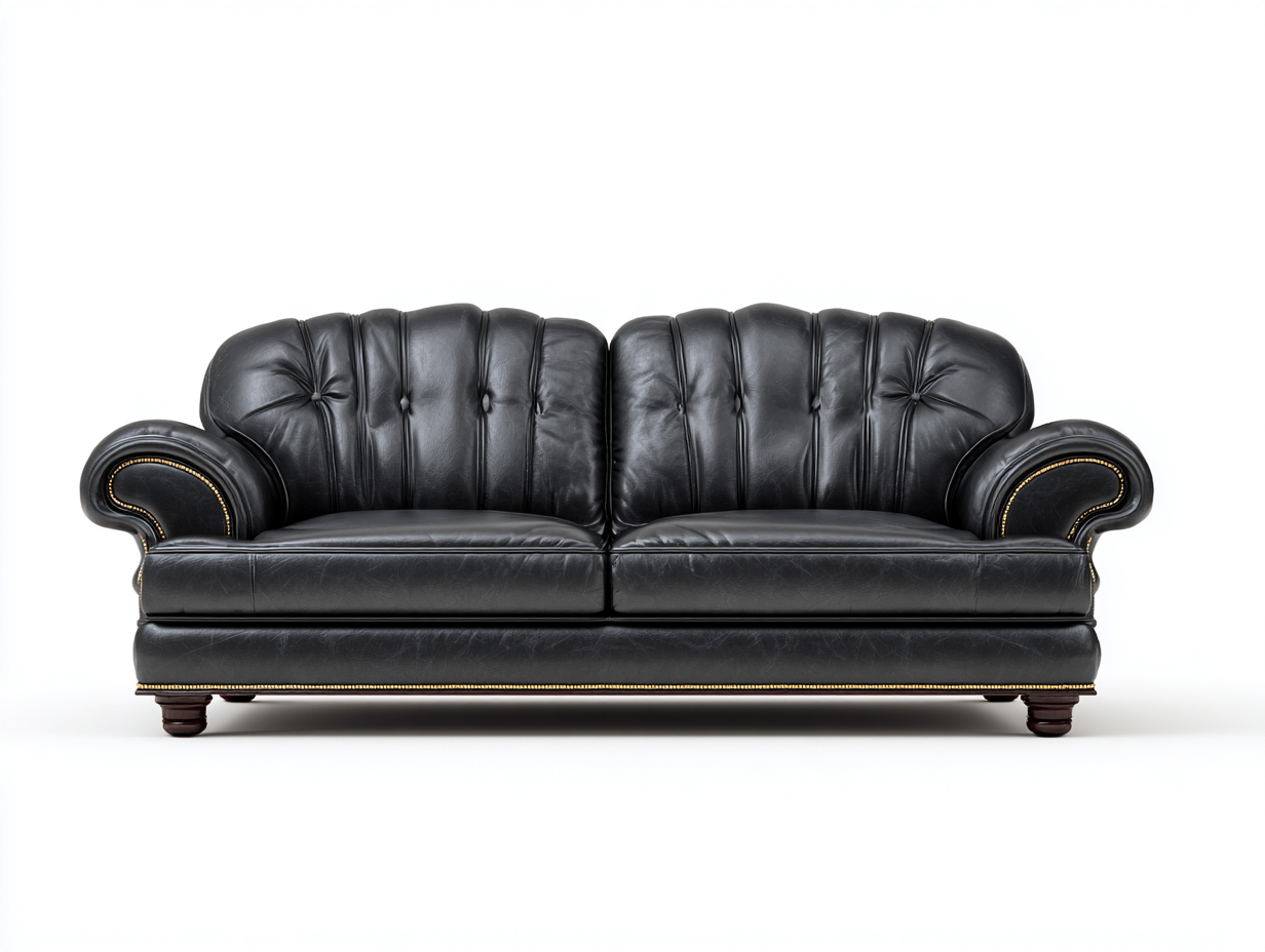 Sofás 2 plazas de cuero sintético 190x92x88 cm - Negro-Dorado - Diseño clásico con respaldo capitoné-Favovadecor