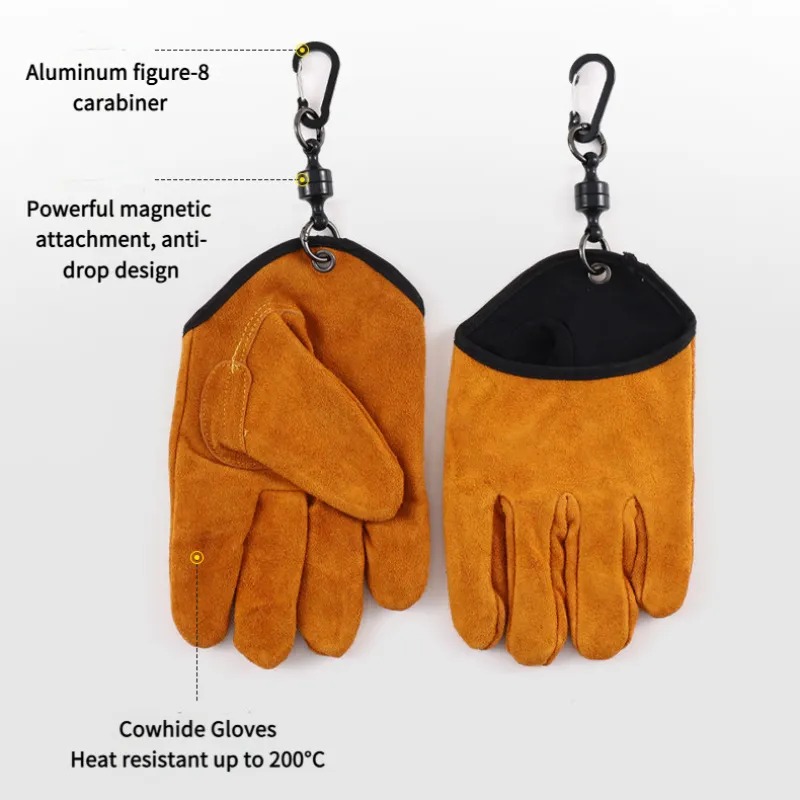 Magnetic Quick-Release Camping Leather Gloves