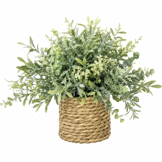 Planta Artificial Verde en Maceta de Ratán 25 cm-meubrixa