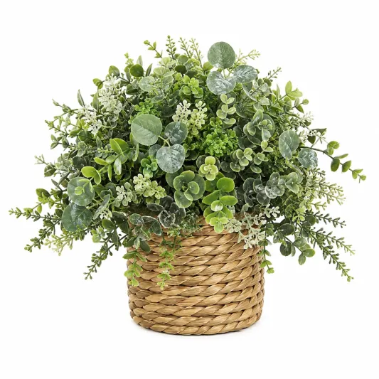 Planta Artificial Verde en Maceta de Mimbre 30cm-meubrixa