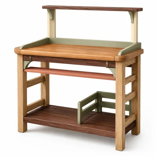Mesa de Trabajo para Jardín con Estantes de Madera Natural y Verde-cozyfetra