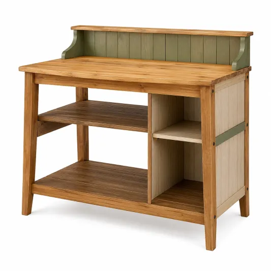 Mesa de Jardinería Beige, Azul y Verde con Armario y Estantes-cozyfetra