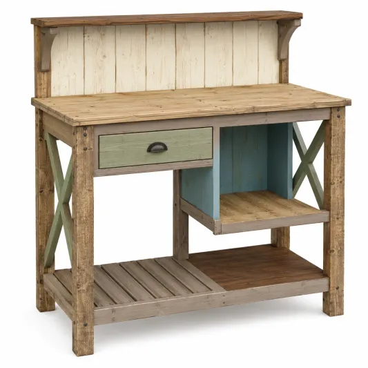 Mesa de Jardinería con Almacenamiento y Armario Verde y Natural-cozyfetra