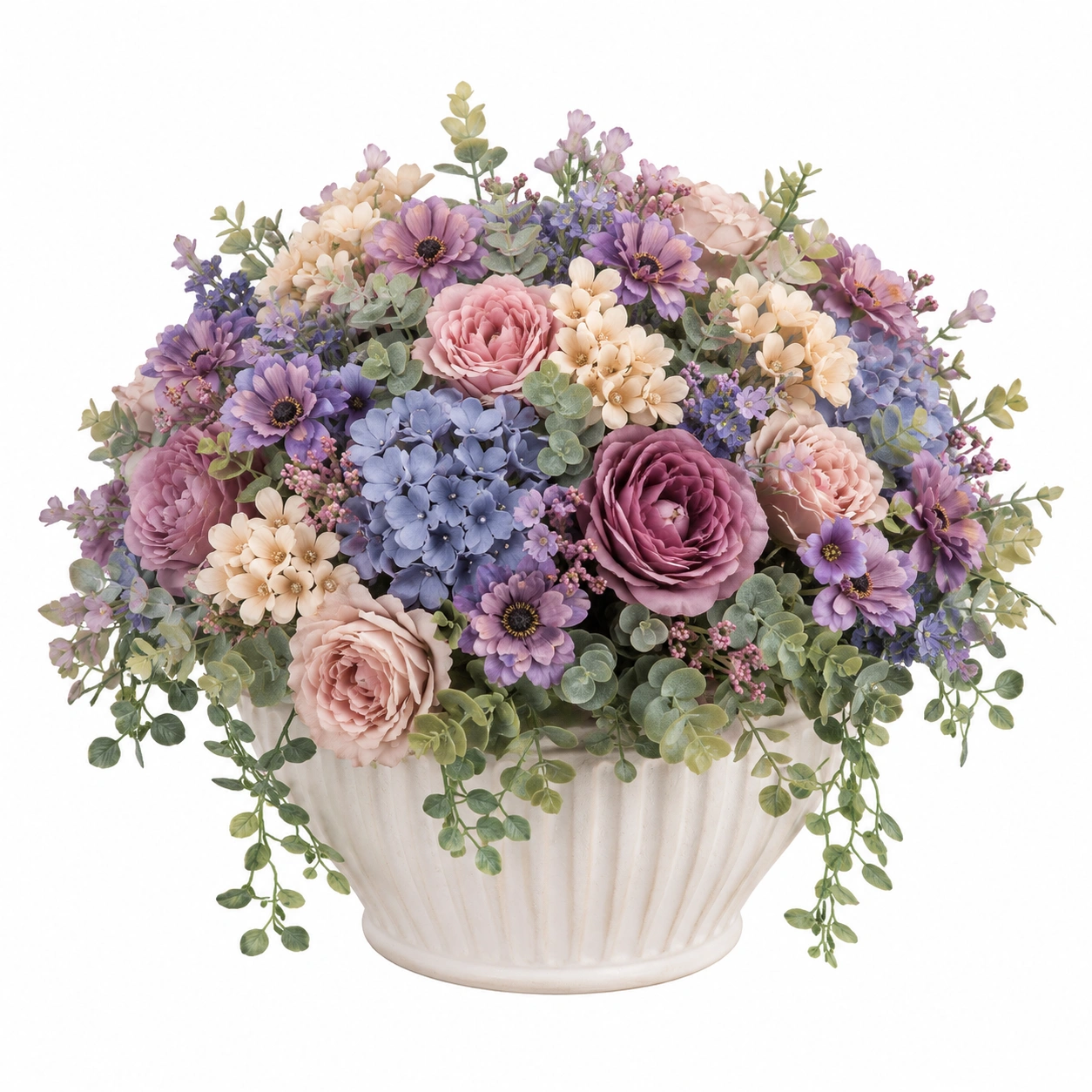 Centro de Mesa Floral Artificial Violeta, Rosa y Azul-ulqernova