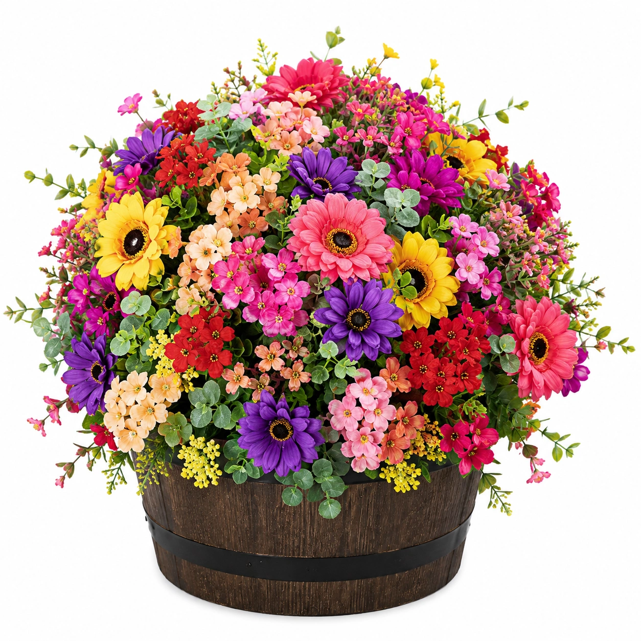 Arreglo Floral Artificial Multicolor con Maceta de Madera Decorativa-ulqernova