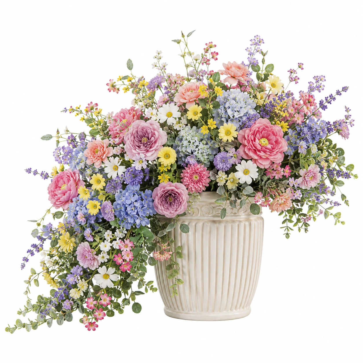 Arreglo Floral Artificial de Colores Pastel en Florero Cerámico-ulqernova