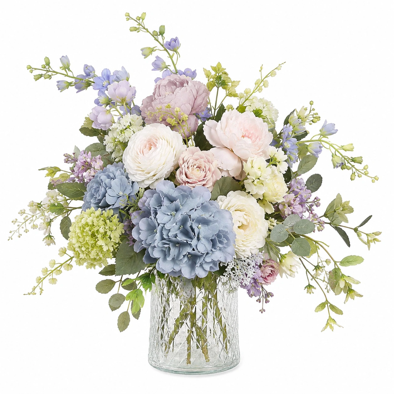 Arreglo de Flores Artificiales en Jarrón de Vidrio en Tonos Pastel-ulqernova