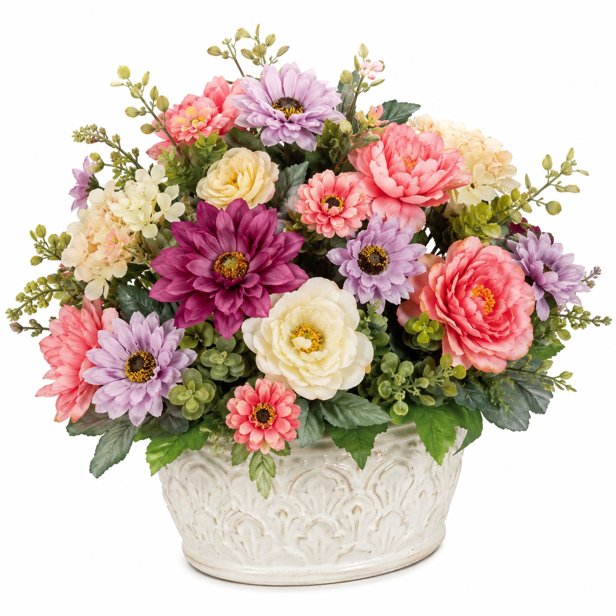 Arreglo Floral Artificial Multicolor en Maceta Decorativa de Cerámica-ulqernova