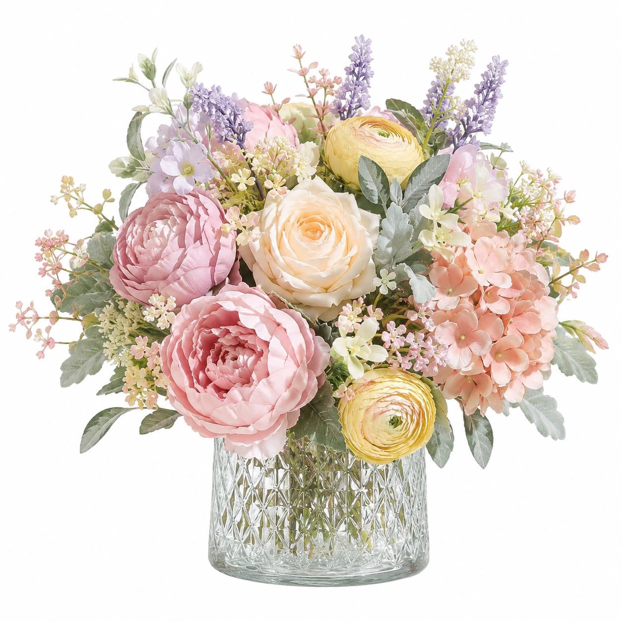 Arreglo Floral Artificial Multicolor con Jarrón Blanco-ulqernova