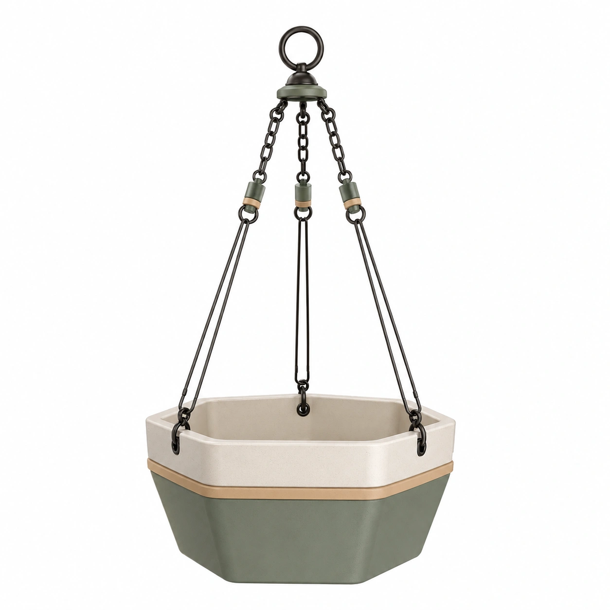 Maceta colgante verde gris y beige con correas ajustables-ulqernova